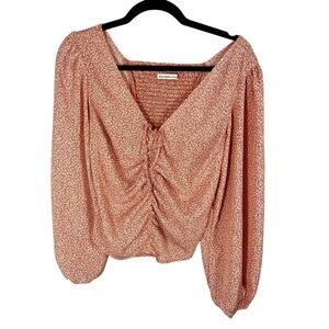 Abercrombie & Fitch, Sz Small, Red & White Ditsy Floral Blouse, Cropped, Relaxed